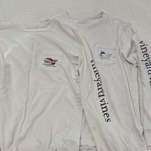 Boys Vineyard Vines Cream Long Sleeve Holiday Shirts with Logo size M (12/14)